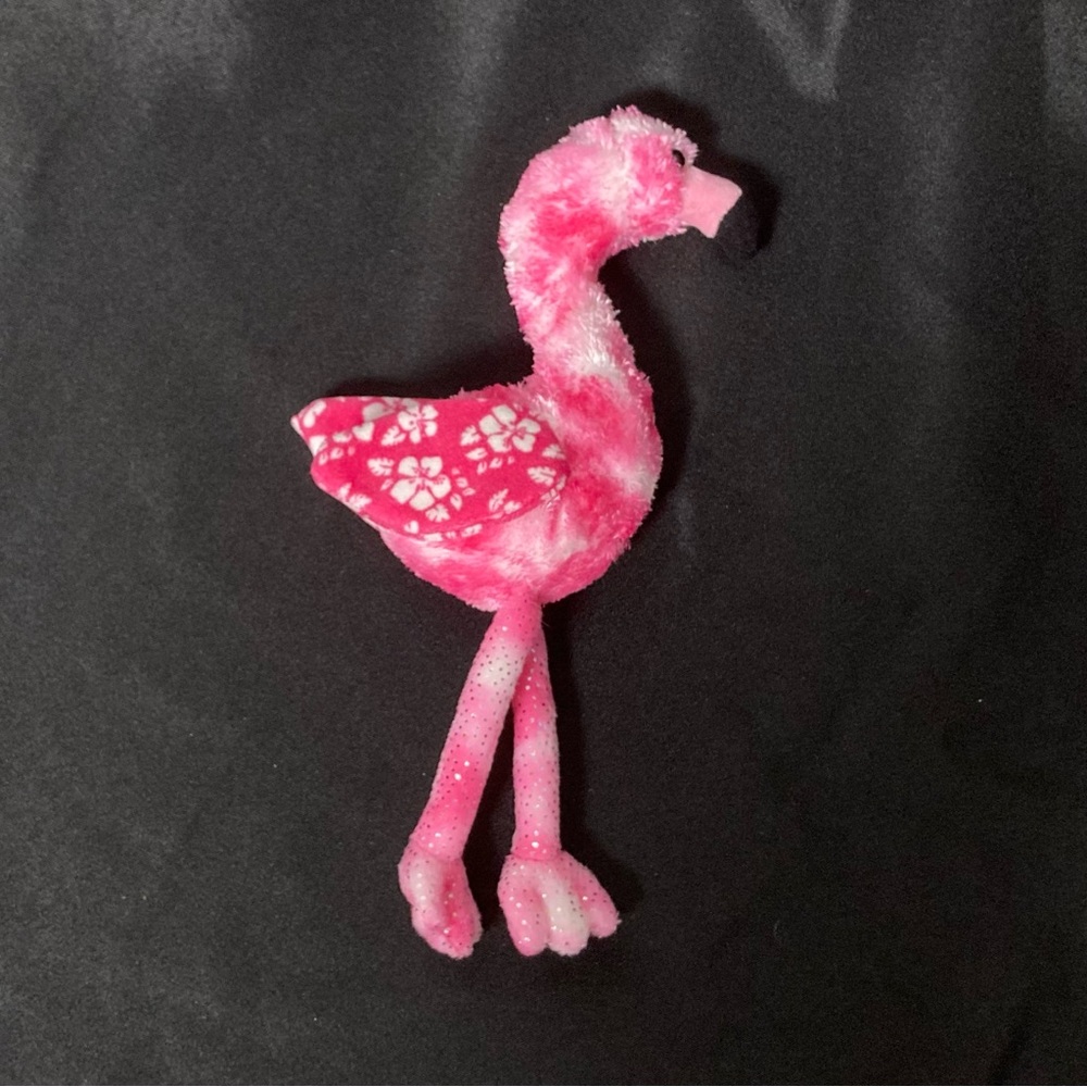 ๐คโญ๏ธ RARE 2007 Tiki The Flamingo Ty Beanie Baby Pink Tropical Floral Pattern